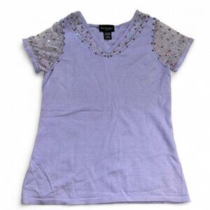 Vintage Lilac & silver sequin and beaded blouse with mesh sleeves